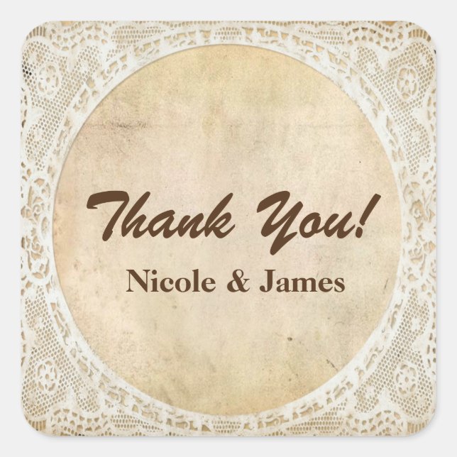Pegatina de Boda Rústico Romance de marco de encaj (Anverso)