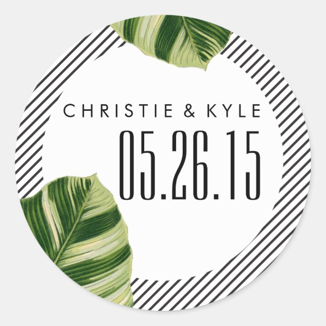 Pegatina de bodas de palmeras tropicales (Anverso)
