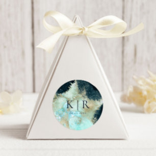 Pegatina de Bodas Elegante de Color Azul y Oro