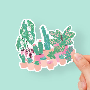 Pegatina de bonitas plantas de interior en macetas