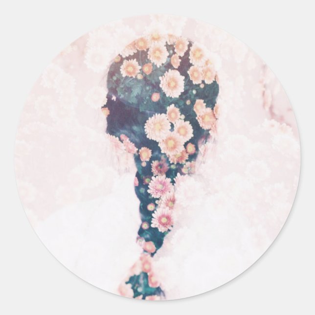 Pegatina de Bonito redondo rosa del trenzado de fl (Anverso)