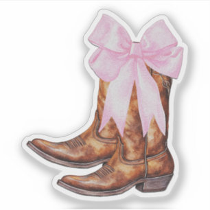 Pegatina de Botas de Vaquero con Lazo Rosa - Pegat