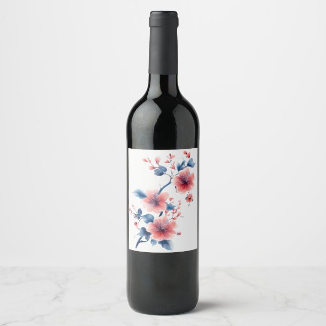 pegatina de botella de vino de flores (Anverso)