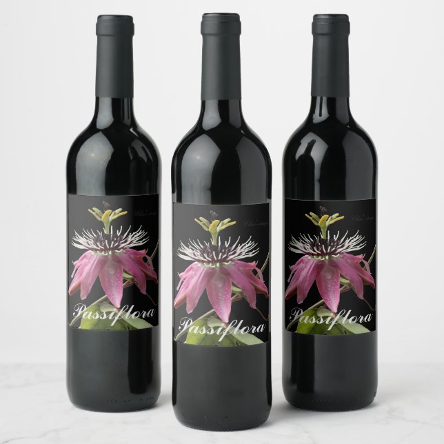 Pegatina de botellas de vino, passiflora (Botellas)