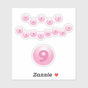 Pegatina de Bouncy Balls Rosa Feliz Cumpleaños a l