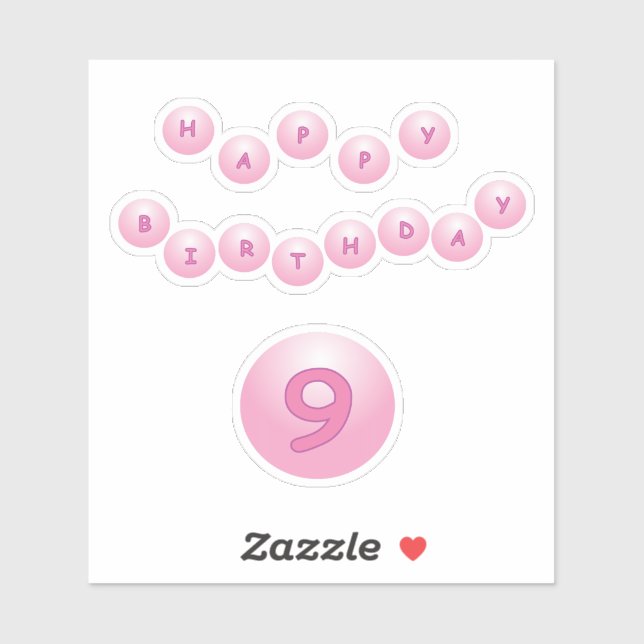 Pegatina de Bouncy Balls Rosa Feliz Cumpleaños a l (Hoja)