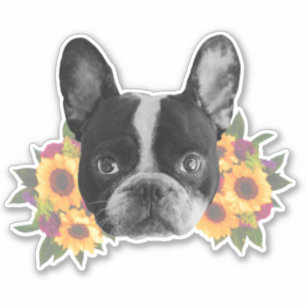 Pegatina de Bulldog Francés en Flores