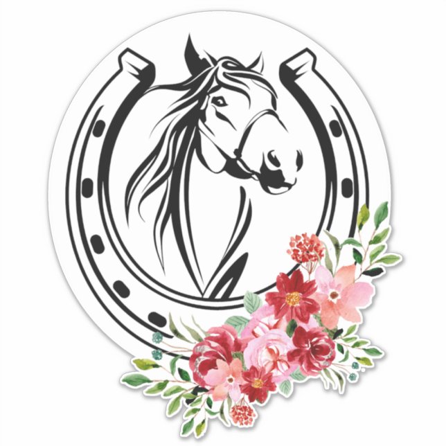 Pegatina de Caballo Floral Horseshoe (Anverso)