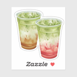 Pegatina de café con hielo y matcha de fresa Besti