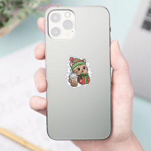 Pegatina de café de gato Kawaii
