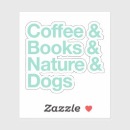 Pegatina de Café y Libros y Naturaleza y Perros (V