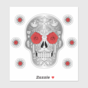 Pegatina de Calavera Chrome (Rosa Roja)