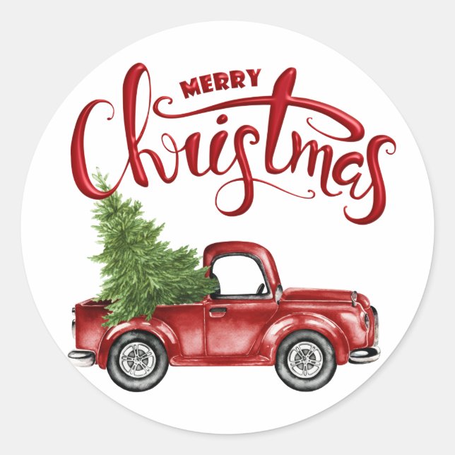 Pegatina de Camión Rojo Vintage (Anverso)