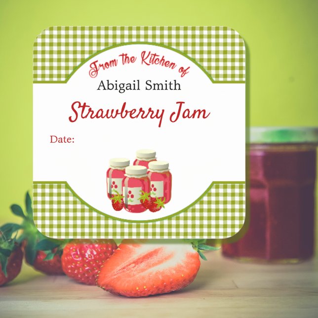 Pegatina de Canning Strawberry Gingham Square (Subido por el creador)