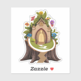 Pegatina de Casa del Bosque de Gnomos Naturales 