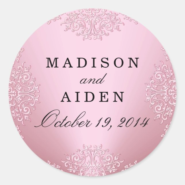 Pegatina de casamiento con damasco rosado (Anverso)