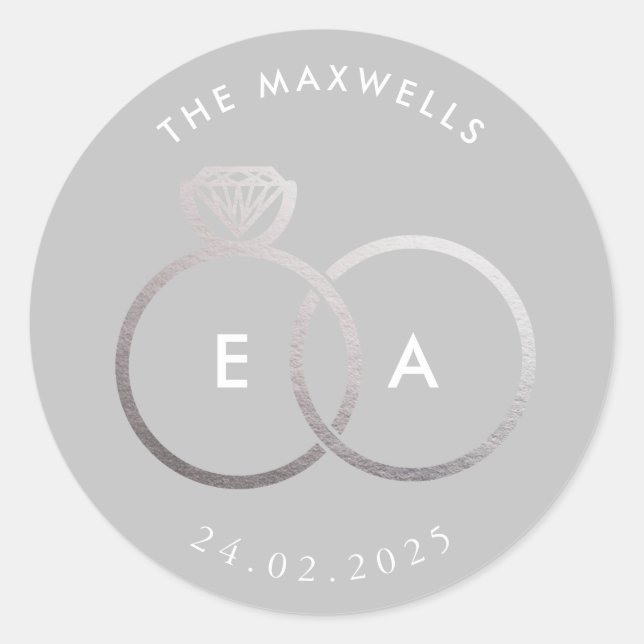 Pegatina de casamiento personalizado de los Anillo (Anverso)