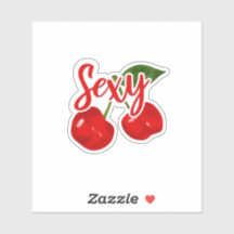 Pegatina de cereza con el texto "sexy".