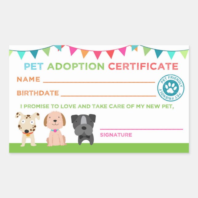 Pegatina de certificado de adopción de mascota (Anverso)
