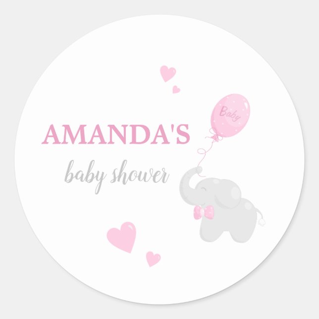 Pegatina de Chica de Baby Shower para elefantes ro (Anverso)