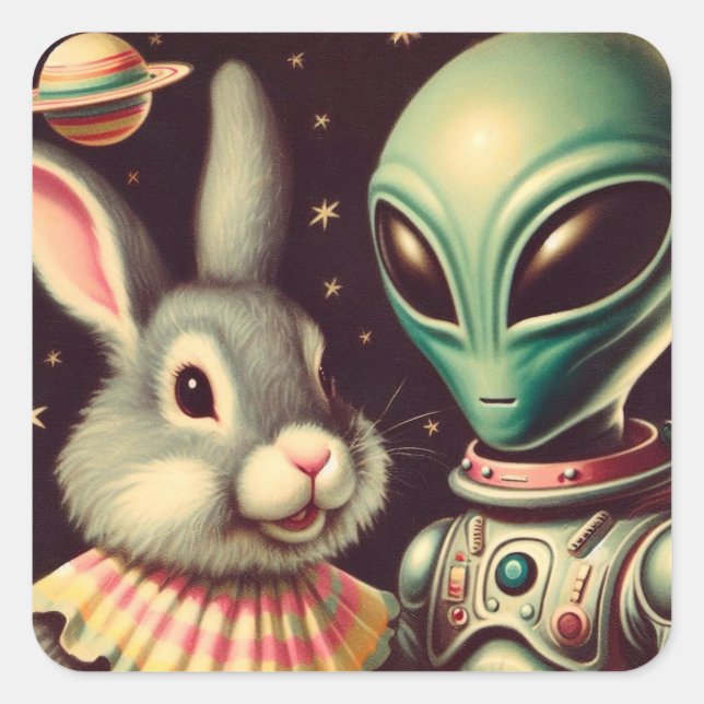 Pegatina de Ciencia Ficción Bunny and Space Alien  (Anverso)