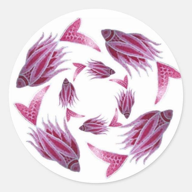 Pegatina de círculo de peces rosados (Anverso)