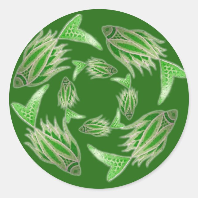 Pegatina de círculo de peces verdes (Anverso)