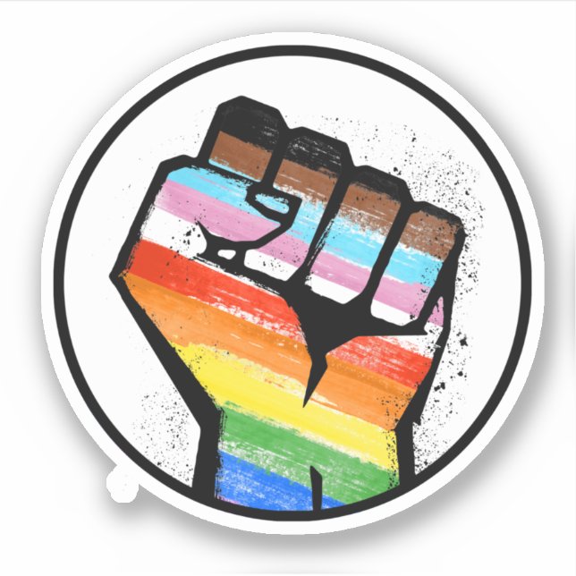 Pegatina de círculo del puño del orgullo progresis (Anverso)
