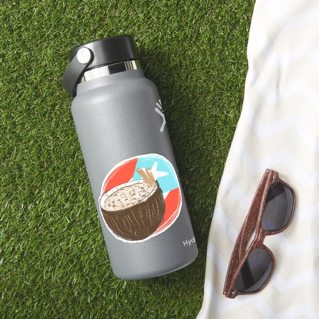 Pegatina de coco de Puerto Rico dibujada a mano en (HydroFlask Insitu)