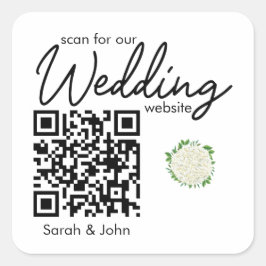Pegatina de código QR del Boda de hidrangea blanca