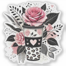 Pegatina de Coffee Lover, Pegatina Floral