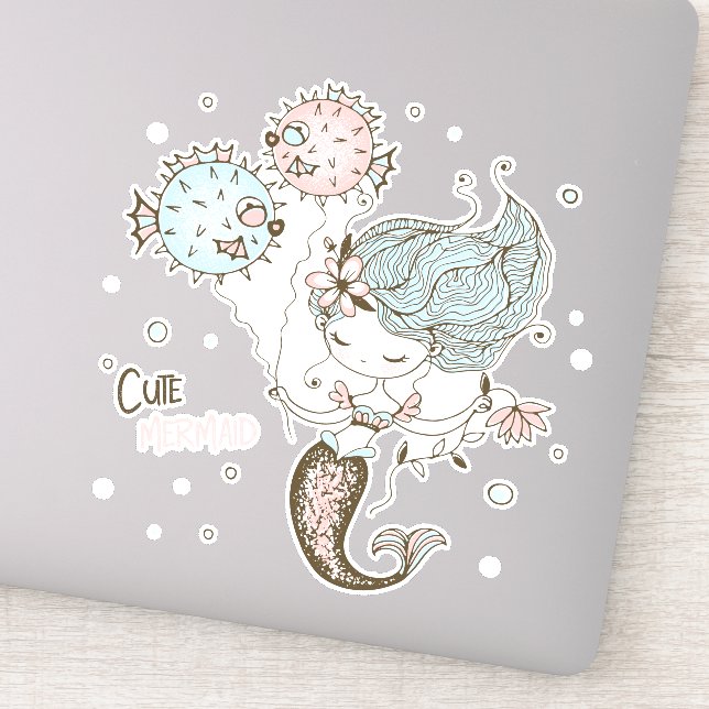 Pegatina de cola de sirena y pez globo (Detalle)
