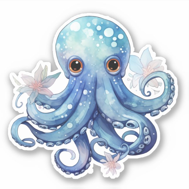Pegatina de color azul Octopus (Anverso)