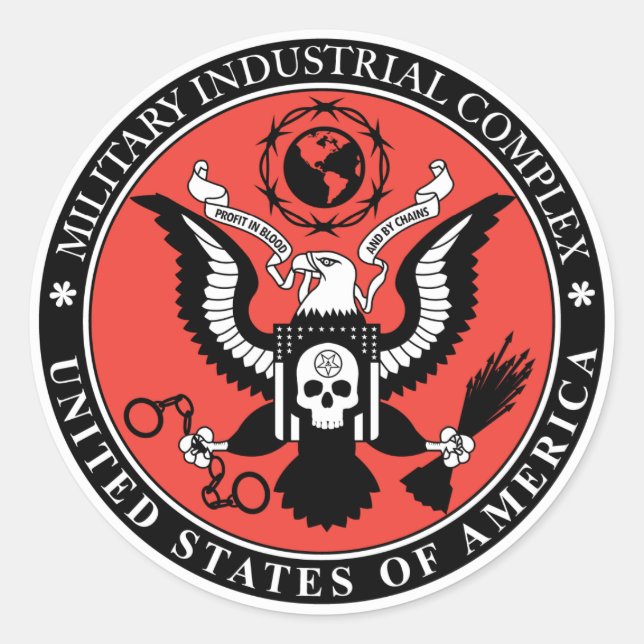 Pegatina de complejo industrial militar (Anverso)
