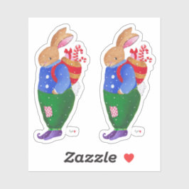 Pegatina de conejo de cesta de Navidad