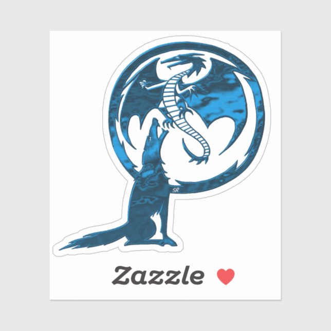 Pegatina de contorno azul Wolf & Dragon (Hoja)