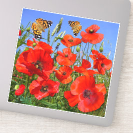 Pegatina de contorno de campo de adormidera colori