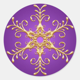 Pegatina de copos de nieve morado y dorado