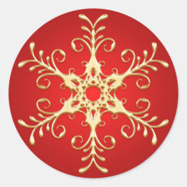 Pegatina de copos de nieve rojos y dorados
