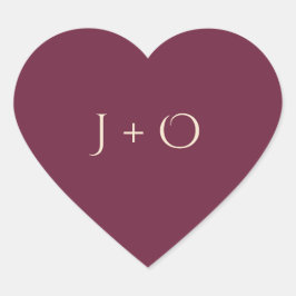 Pegatina de corazón borgoña con iniciales J+O