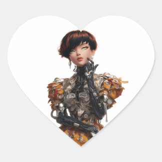 Pegatina de corazón con diva ciberpunk