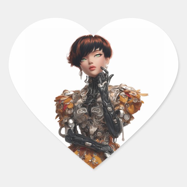 Pegatina de corazón con diva ciberpunk (Anverso)