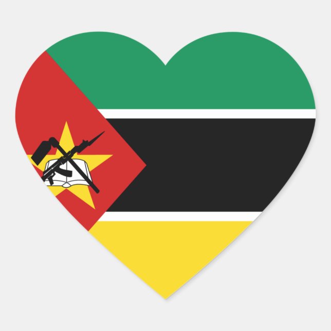 Pegatina de corazón con la bandera de Mozambique (Anverso)