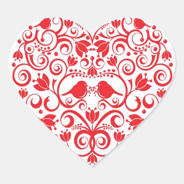 Pegatina de corazón con pájaros de amor (Anverso)