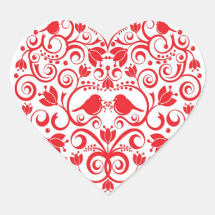 Pegatina de corazón con pájaros de amor