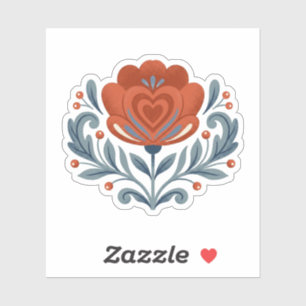 Pegatina de corazón de arte popular nórdico - Flor