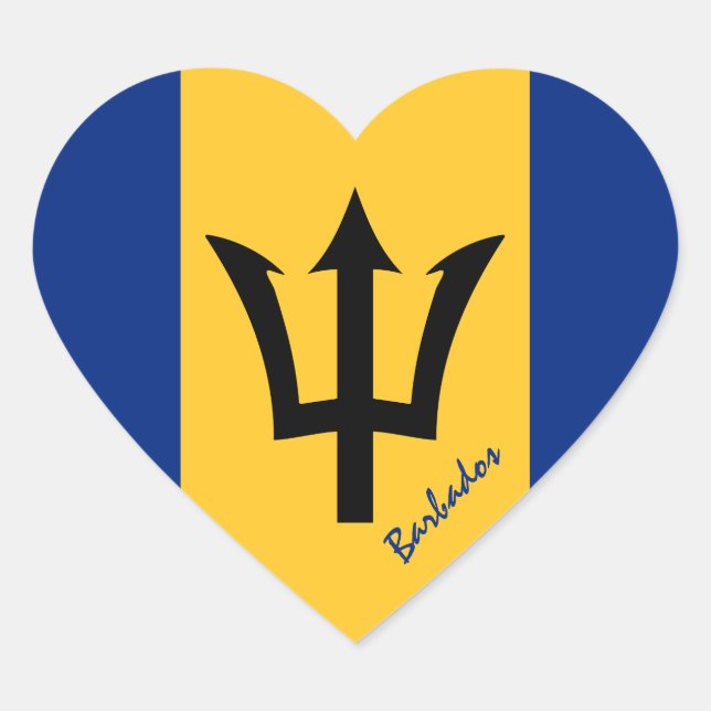 Pegatina de corazón de Barbados, bandera patriótic (Anverso)