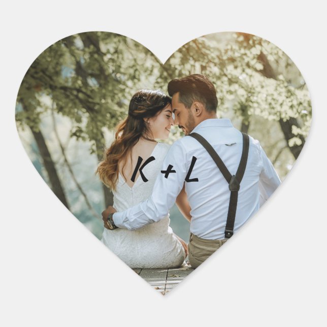 Pegatina de corazón de Boda fotográfico personaliz (Anverso)