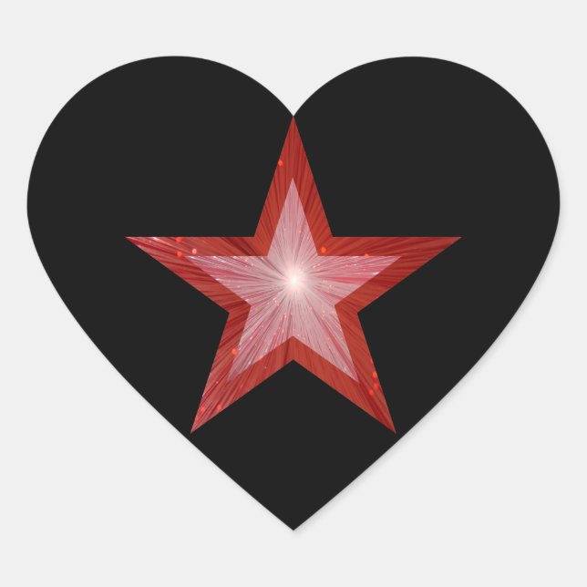 Pegatina de corazón de Estrella Roja negro (Anverso)