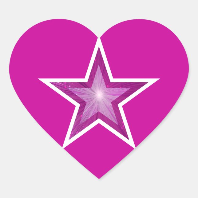Pegatina de corazón de Estrella rosa rosa (Anverso)